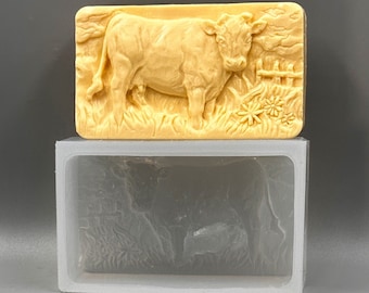 COW SILICONE MOLD soap bar mould 5,5oz resin plaster chocolate wax icing sturdy detailed  buffalo