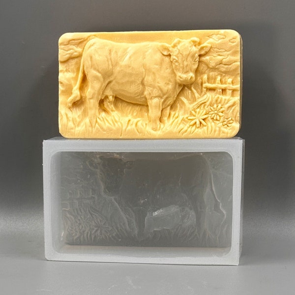 COW SILICONE MOLD barre de savon moule 5,5oz résine plâtre chocolat cire glaçage robuste buffle détaillé