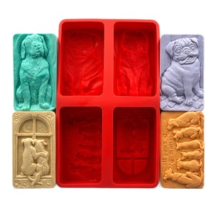 DOG SILICONE MOLD set of 4 molds for soap making, candle, gypsum, resin, resin, polymer clay, all paws matter, pug, labrador