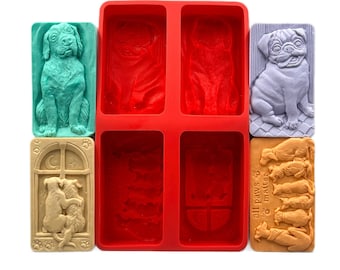 DOG SILICONE MOLD set of 4 molds for soap making, candle, gypsum, resin, resin, polymer clay, all paws matter, pug, labrador