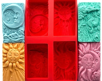 SOAP SILICONE MOLD set of 4 molds for soap making, candle, gypsum, resin, resin, polymer clay, sun, moon, starry sky