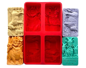 LIVESTOCK SILICONE MOLD set of 4 molds for soap making, candle, gypsum, resin, resin, polymer clay, cow pig goat horse