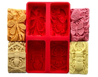 INSECTS SILICONE MOLD set of 4 molds for soap making, candle, gypsum, resin, resin, plaster, honey bee, butterfly, beetle, dragonfly