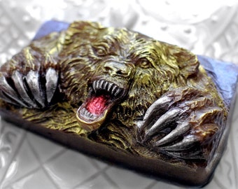 GRIZZLY SOAP SILICONE mold  soap bar flexible sturdy chocolate fondant   plaster clay wax resin  5oz bear