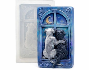 Dogs in Love Silicone Mold for soap making, resin casting, candle, plaster, gypsum, pottery and other crafts.