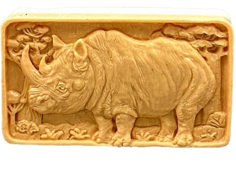 RHINO SILIOCNE MOLD soap bar mould 5,5oz   resin plaster chocolate wax icing sturdy detailed rhinoceros africa animal