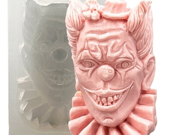 CLOWN SILICONE MOLD  soap bar   plaster clay wax resin monster  5,5 oz creepy scary joker