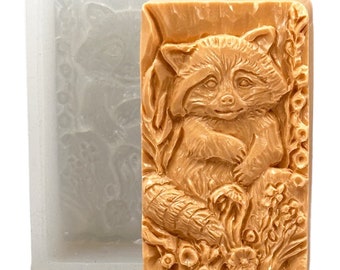 RACCOON  SILICONE MOLD soap bar mould 5,5oz   resin plaster chocolate wax icing raccoon animal candle flexible sturdy