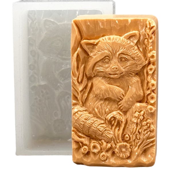 RACCOON  SILICONE MOLD soap bar mould 5,5oz   resin plaster chocolate wax icing raccoon animal candle flexible sturdy