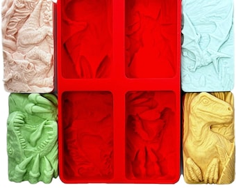 DINO SILICONE MOLD set of 4, for soap making, wax, candle, polymer clay, gypsum, plaster, chocolate, dinosaur,  trex, jaws, claws