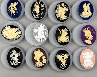 Fairy Cameo Silicone Molds: Resin, Clay, Plaster (Set of 12, 40x30mm