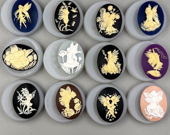 FAIRY SILICONE MOLD lot set of 12 cameo 40x30mm flexible sturdy for resin polymer clay plaster gypsum cup cakesugar craft