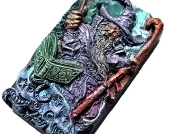 SORCERER SILICONE MOLD soap bar mould 5,5oz   resin plaster chocolate wax icing sturdy detailed  alchemist wizard