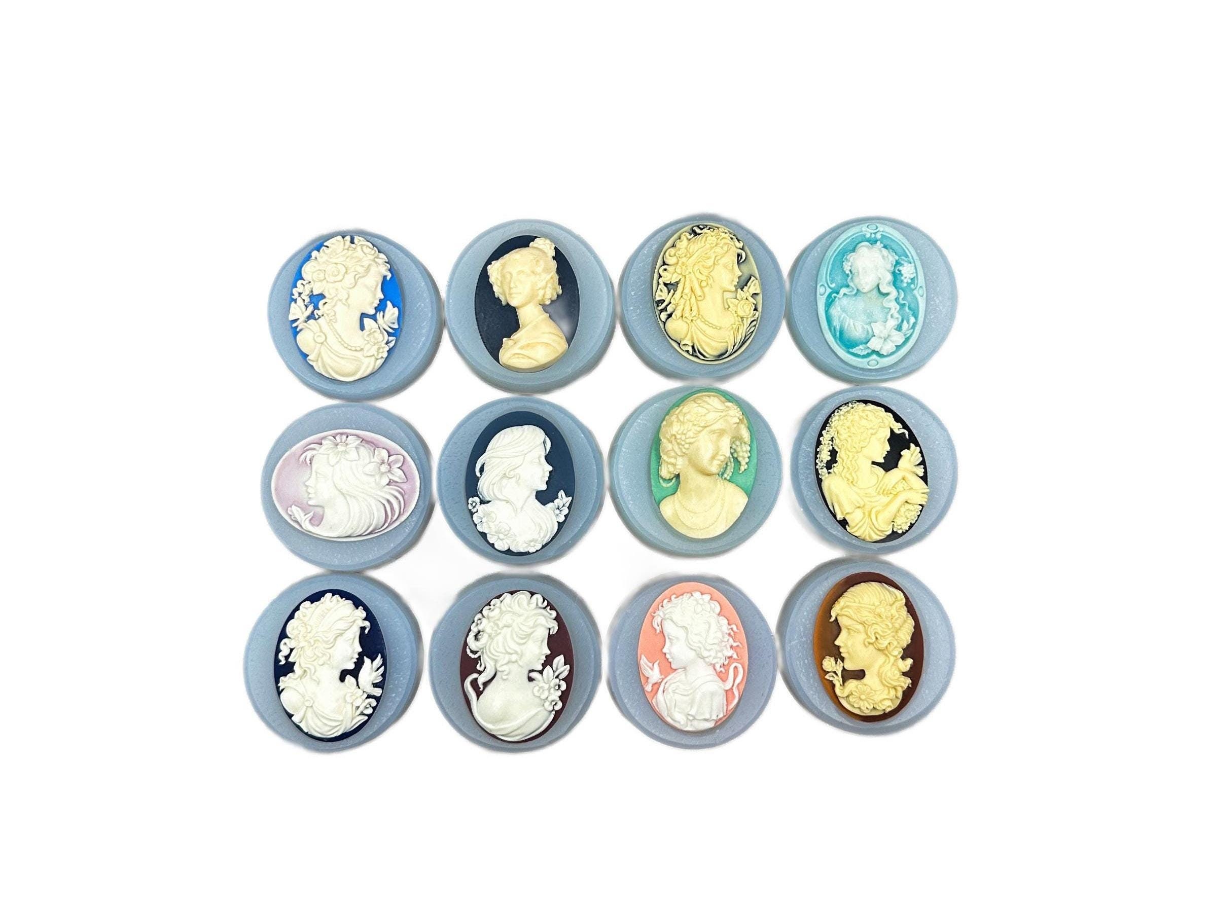 LADY SILICONE MOLD set of 12 cameo mould with woman, female  for resin polymer clay cupcake gypsum