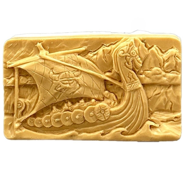 VIKINGS SILICONE MOLD soap bar mould 5oz   resin plaster chocolate wax icing viking drakkar boat