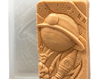 SPACESHIP SILICONE MOLD soap bar mould 5oz   resin plaster chocolate wax icing space saturn moon rocket