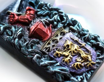ARM SILICONE MOLD soap flexible sturdy knight medieval arms shield mould 5oz royal noble crest