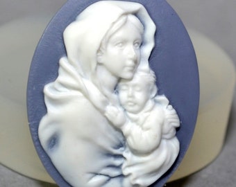 VIRGIN MARY MOLD silicone with cameo sugarcraft resin holly communion baptism christening polymer clay mother with child