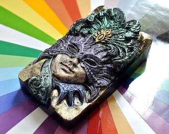 MARDI GRAS MOLD silicone soap plaster clay wax resin  5 oz mould flexible sturdy  venetian mask carnival