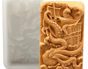 KRAKEN SILICONE MOLD for soap making and other crafts, sturdy flexible mould, very detailed, food grade option, marine design