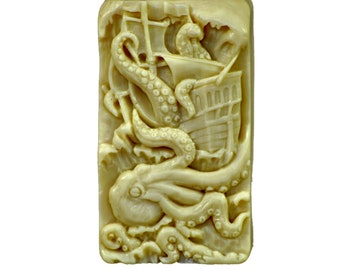 KRAKEN SILICONE MOLD for soap making and other crafts, sturdy flexible mould, very detailed, food grade option, marine design
