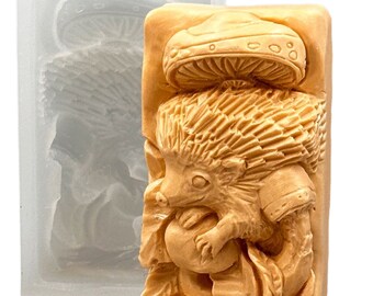 HEDGEHOG SILICONE SOAP mold soap  bar mould 5,5oz   resin plaster chocolate wax icing porcupine mushroom