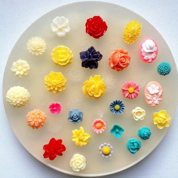SILICONE MOLD - 29 tiny flowers set - food use, resin, fimo, polymer clay, icing food grade chocolate wax plaste mould