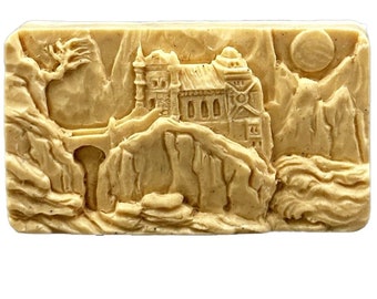 CASTLE SILICONE MOLD soap bar mould 5,5oz   resin plaster chocolate wax icing landscape rocks mountain flexible sturdy citadel fortress