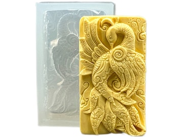 PEACOCK SILICONE MOLD soap bar mould candle 5oz   resin plaster chocolate wax icing