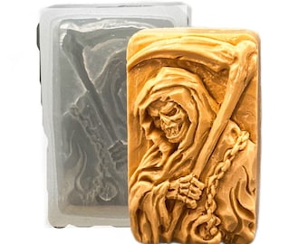 GRIM REAPER SILICONE mold soap bar mould 5,5oz   resin plaster chocolate wax icing sturdy detailed skeleton skull halloween