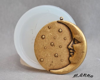 MOON SILICONE MOLD celestial man pendant sugarcraft fimo utee polymer clay resin wax food use cupcake chocolate flexible Plaster icing