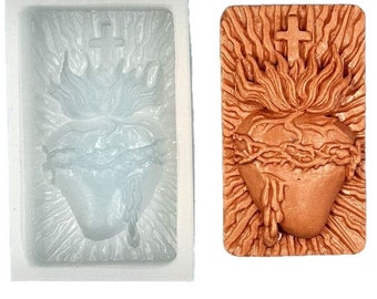 SACRED HEART SILICONE mold for soap making, wax candle, plaster, resin casting, chocolate and other crafts. Flexible and detailed.