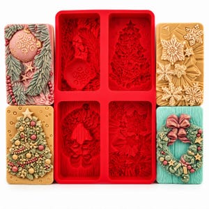 Set di stampi in silicone per Natale: pallina, ghirlanda, fiocco di neve, albero