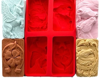 HORSE SILICONE MOLD set of 4 molds for soap making, candle, gypsum, resin, resin, polymer clay, chocolate - flexible horseshoe, unicorn