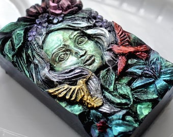 FOREST WOMAN SILICONE mold soap bar mould 5,5oz   resin plaster chocolate wax icing celtic forrest green lady