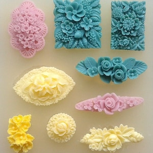 FLORAL SILICONE MOLD set of 9 polymer clay fimo flower resin flexible cupcake chocolate icing metal clay mould utee