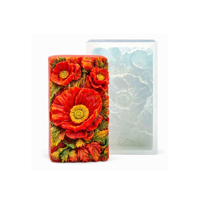 POPPY SILICONE MOLD for soap making and other crafts, flexible sturdy flower floral image 2