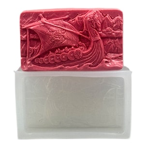 VIKINGS SILICONE MOLD soap bar mould 5oz   resin plaster chocolate wax icing viking drakkar boat