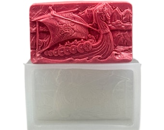 VIKINGS SILICONE MOLD soap bar mould 5oz   resin plaster chocolate wax icing viking drakkar boat