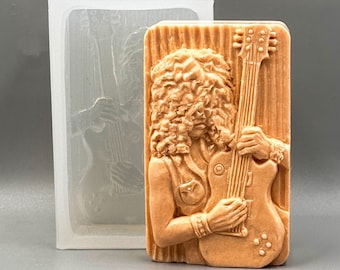 GUITAR HERO MOLD silicone soap mould  plaster clay wax resin bath bomb sturdy flexible guitarist