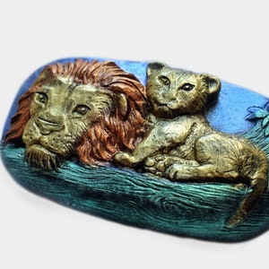 LION SILICONE MOLD soap plaster was resin clay mould king 3,5oz