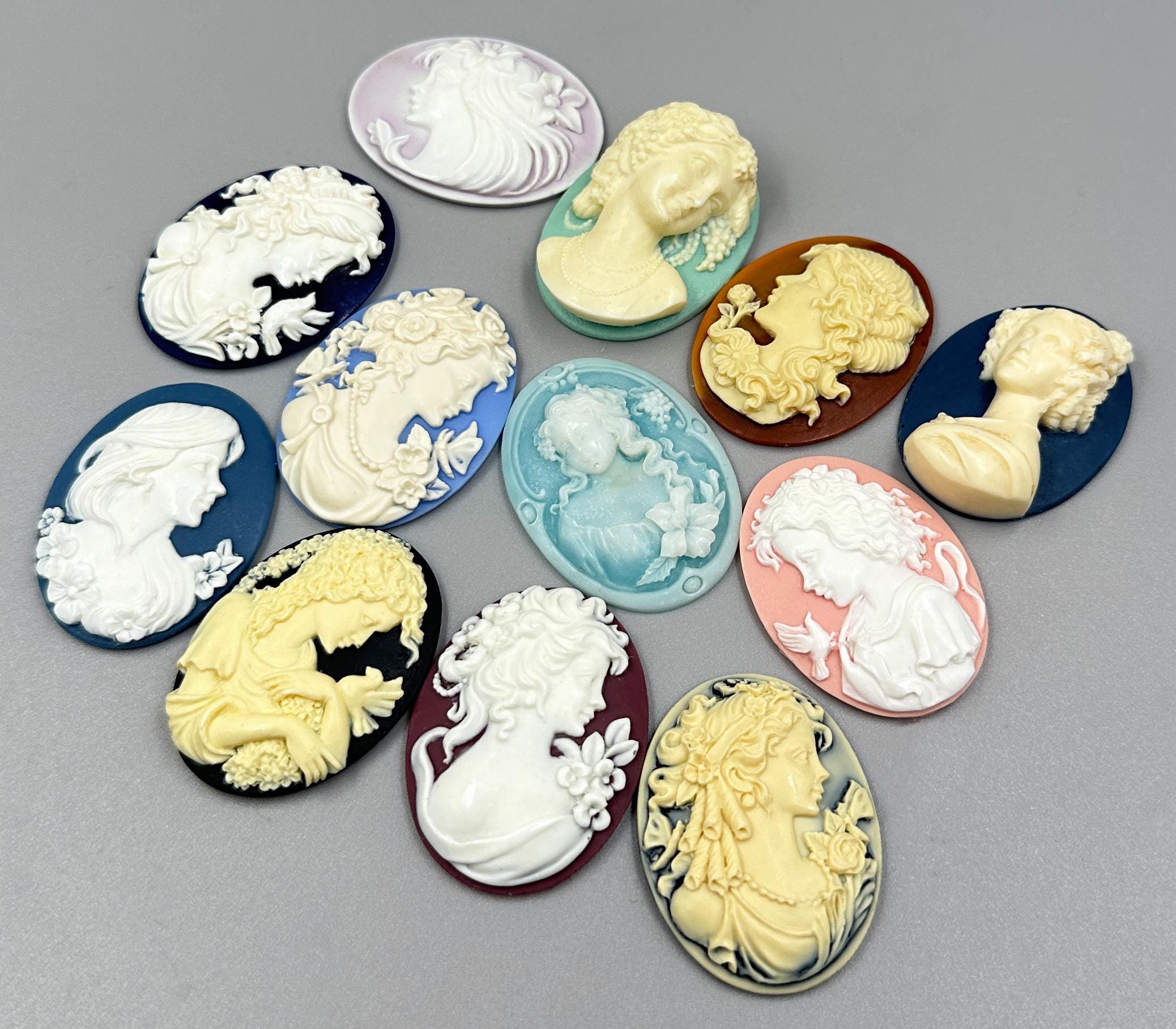 LADY SILICONE MOLD set of 12 cameo mould with woman, female  for resin polymer clay cupcake gypsum