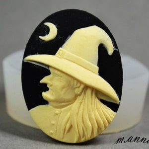 WITCH SILICONE MOLD  Cameo Flexible  Mould For Resin Polymer Clay Chocolate Food Safe grade silicone icing wax plaster goth 40x30 cameo