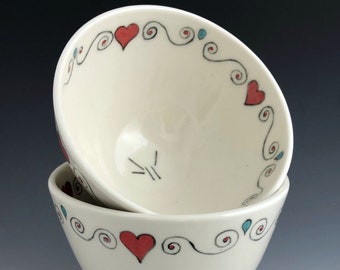 Hearts Custom Made Porcelain Bowls - Your Message Inside