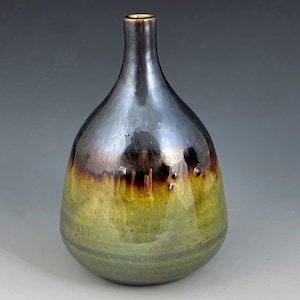 Vert Aqua et Noir, Fait à la main, Porcelaine, Poterie d’art, Vase miniature