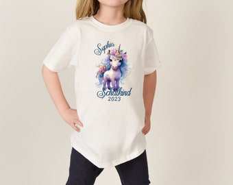 T-shirt schoolkind 2023 met naam en jaartal voor schoolinschrijving cadeau