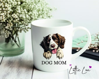 Taza personalizada Dog Mom con raza de perro Springer Spaniel Inglés también con el nombre deseado