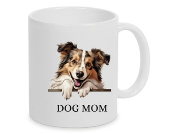 Taza personalizada Dog Mom con Sheltie Shetland Sheepdog también con el nombre deseado