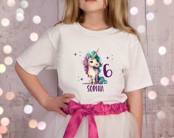 Camiseta unicornio cumpleaños con nombre y número de regalo