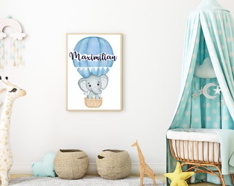 Poster Bild Kinderzimmer Elefant Name zur Geburt, Taufe, Geburtstag